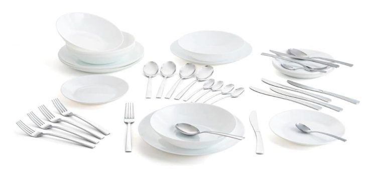 Arcopal Vajilla blanca completa para 6 personas (18 piezas) + Cubertería 24 piezas Amefa, Único, 19 piezas