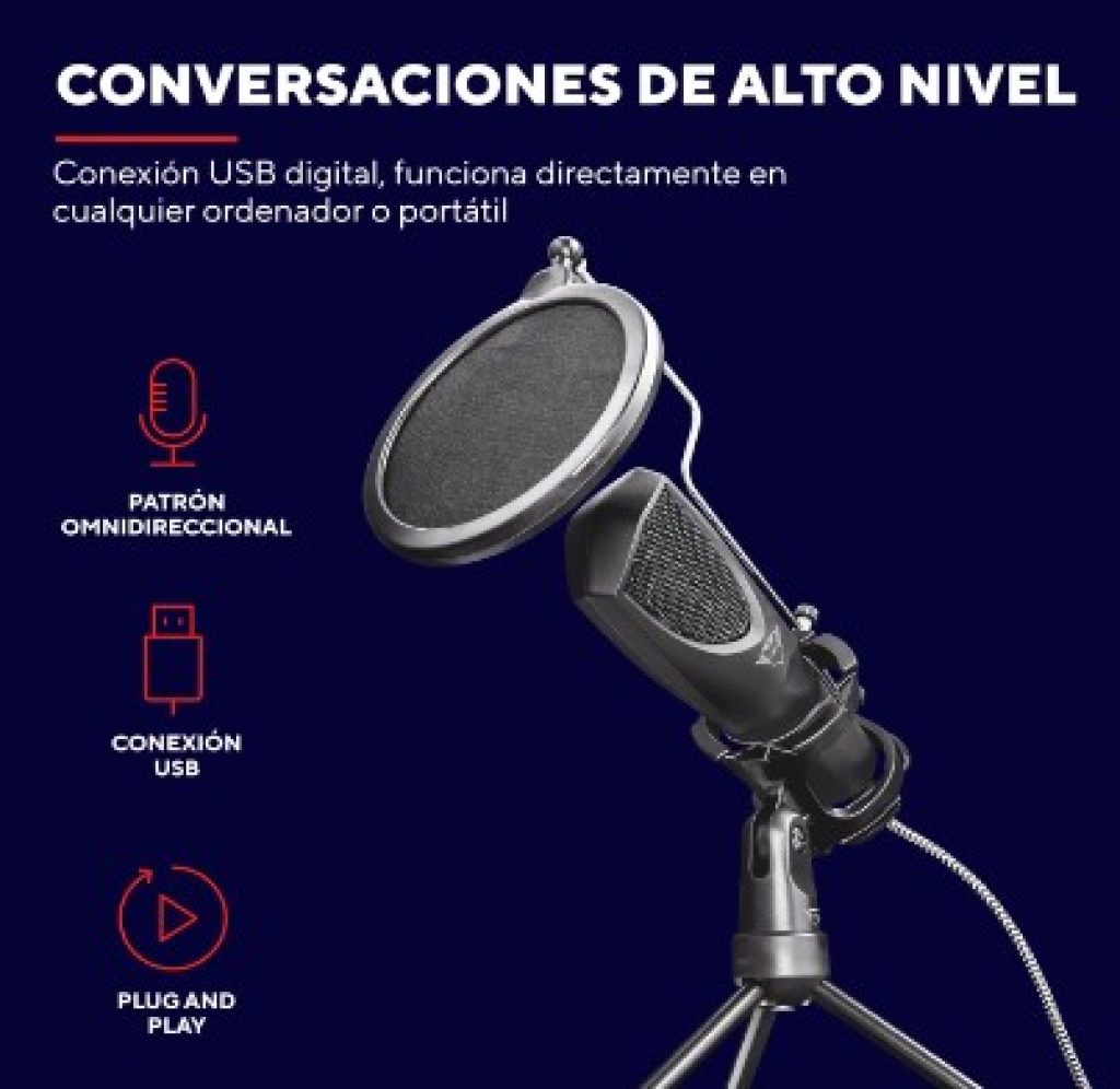 Trust Gaming GXT 232 Mantis Micrófono USB con Trípode y Filtro Pop