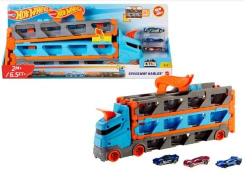 Hot Wheels City - Camión autopista, Pista de Coches de Juguete de 2 Metros con Lanzador, Incluye 3 vehículos (Mattel HGH33)