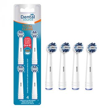 Dental Source TOTAL CLEAN - Cabezales de recambio para Oral-B cepillo de dientes eléctrico - Fabricado en USA - Compatible con brackets o implantes dentales - Pack de 4