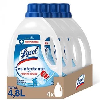 Lysol - Desinfectante textil para la ropa, elimina virus, hongos, bacterias y malos olores, sin lejía - pack de 4 x 1.2 L - Total 4.8 L