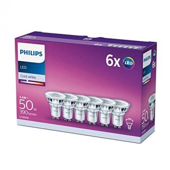Philips - Bombilla LED cristal 50W GU10 luz blanca fría 36º apertura , no regulable pack 6