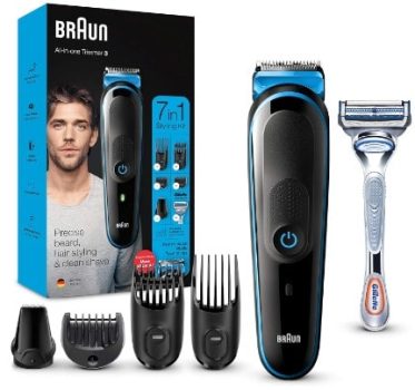 Braun Recortadora de Barba 7 en 1, Máquina Cortar Pelo, Facial, MGK 3242, Negro/Azul