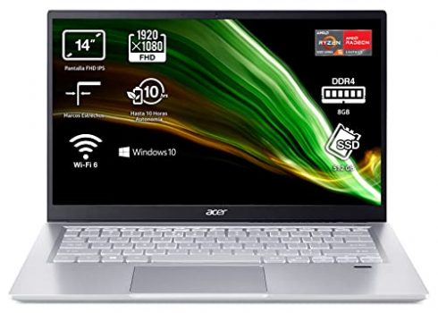 Acer Swift 3 SF314-43-R1PS - Ordenador Portátil 14" Full HD, Laptop (AMD Ryzen 5 5500U, 8GB RAM, 512GB SSD, AMD Radeon Graphics, Windows 10 Home), PC Portátil Color Plata - Teclado QWERTY Español