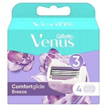 Gillette Venus ComfortGlide Breeze Cuchillas de Afeitar Mujer, Paquete de 4 Cuchillas de Recambio