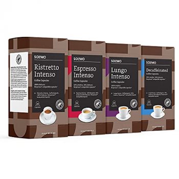 Marca Amazon - Solimo Cápsulas compatibles con Nespresso, paquete variado intenso, 80 cápsulas, 4 x 20