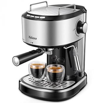 Yabano Cafetera Express para Espresso y Cappucino, 850W, 15 Bares, Vaporizador Orientable, capacidad 1.1l, Con Doble Salida