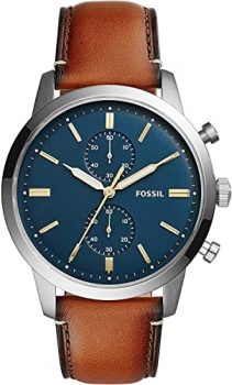 FOSSIL Reloj para Hombre Townsman, Tamaño de Caja de 44 mm, Movimiento de Cronógrafo de Cuarzo, Correa de Cuero, Castaño Claro