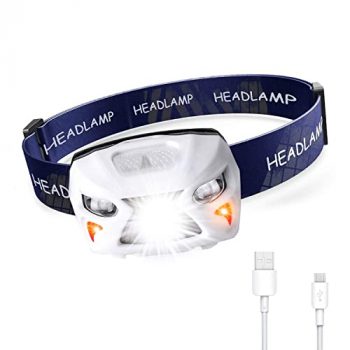 Linterna Frontal, LED Linterna Cabeza 8 Modos USB Recargable 1200mAh Sensor de Movimiento, Linternas LED Alta Potencia 400LM para Camping Pesca Carrera Ciclismo Deportes Nocturnos y Caza