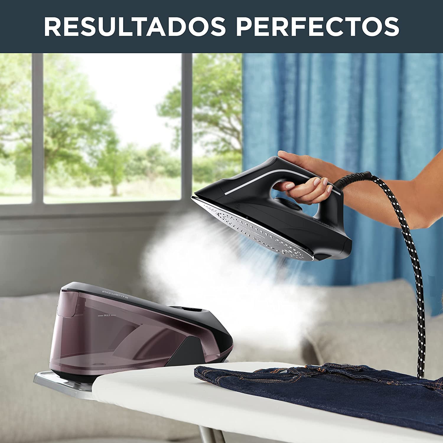 Rowenta Easy Steam VR5120 Stoomstrijkijzer met hoge druk, 5,4 bar, stoomstoot van 210 g/min, continue stoom van 110 g/min, Airglide-strijkzool met 1,4 l tank en eco-modus