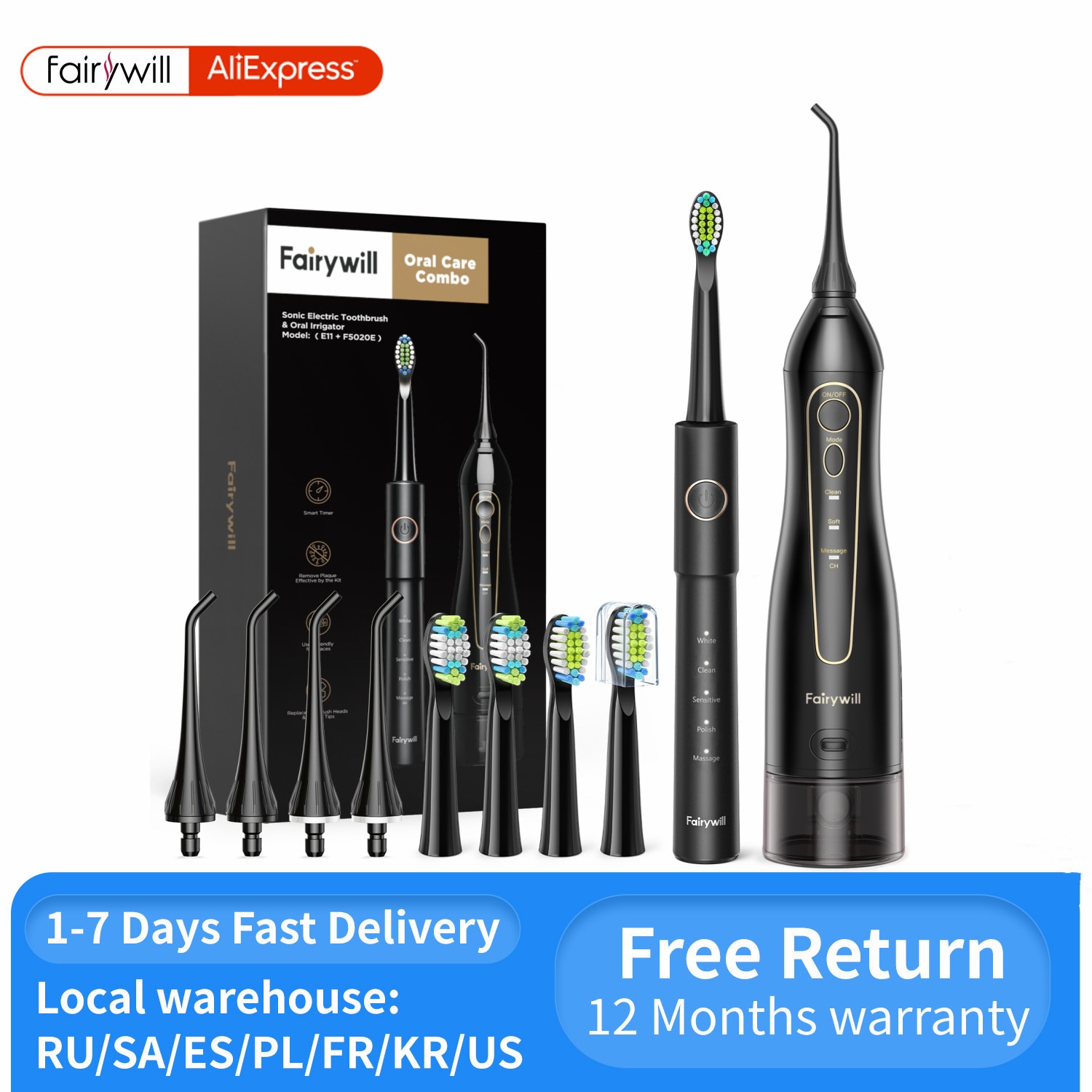 PACK CEPILLO ELÉCTRICO+ IRRIGADOR FAIRYWILL A PRECIO DE CHOLLAZO Cepillos de dientes electricos