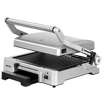 MPM MGR-10M Plancha Grill de Asar Doble, Contact Grill, Altura Adaptable, Abertura 180º, Placas Antiadherentes Extraíbles, Regulador de Temperatura 150 a 230°C, Carcasa Acero Inox, 2000W