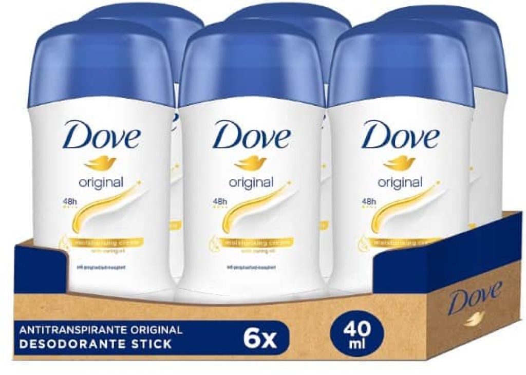 Dove Desodorante en Barra 48h Original para Mujer - Aceite Nutritivo y Crema Hidratante, Pack de 6 x 40 ml - Desodorante en oferta