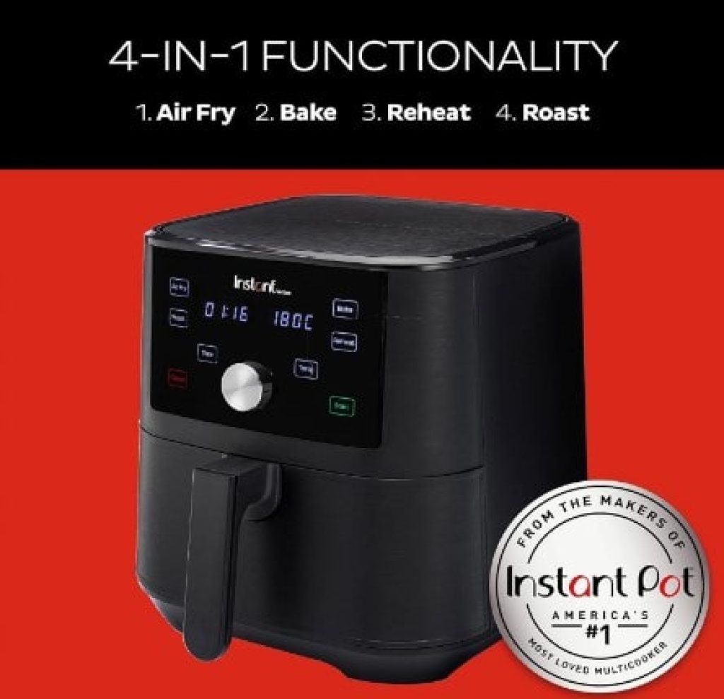Instant Pot Vortex 4 en 1 Freidora de Aire Digital - Antiadherente con Temporizador y Función de Horno y Calentador, 1.700 W – 5,7 L