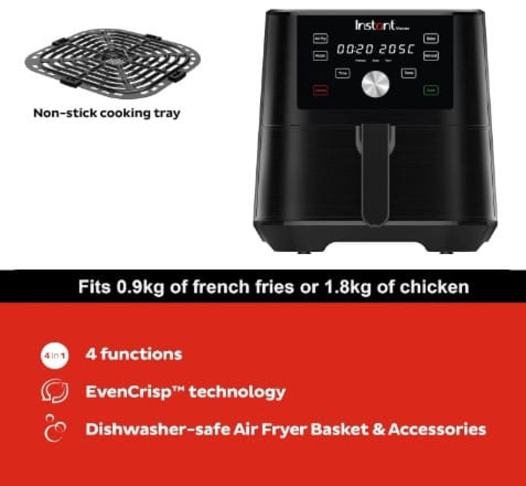 Instant Pot Vortex 4 en 1 Freidora de Aire Digital - Antiadherente con Temporizador y Función de Horno y Calentador, 1.700 W – 5,7 L