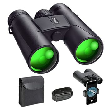 Amazon Brand - Eono Prismáticos10x42, Prismas BaK4 y Lentes FMC, Antiniebla e Impermeables con Adaptador para Smartphone de Aves binoculares para Adultos Observación Aves, Caza, Senderismo