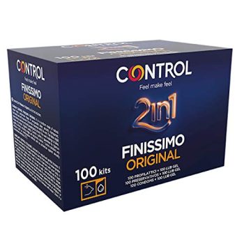 Control Preservativos 2 In 1 Finissimo - Caja de 100 Preservativos Más Lubricante en Dosis, Pack Extra Grande, Sexo Seguro. Disfruta de unos Preservativos con Ajuste Perfecto para una Relación Segura.