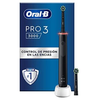 Oral-B PRO 3 Cepillo de Dientes Eléctrico con Mango Recargable y Sensor de Presión, Tecnología Braun y 2 Cabezal de Recambio, 3000 - Negro