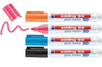 edding 95 marcador para cristal - multicolor - 4 rotuladores borrable para vidrio - punta redondeada 1,5-3 mm - para escribir y marcar en ventanas y pizarras de cristal - borrado en seco