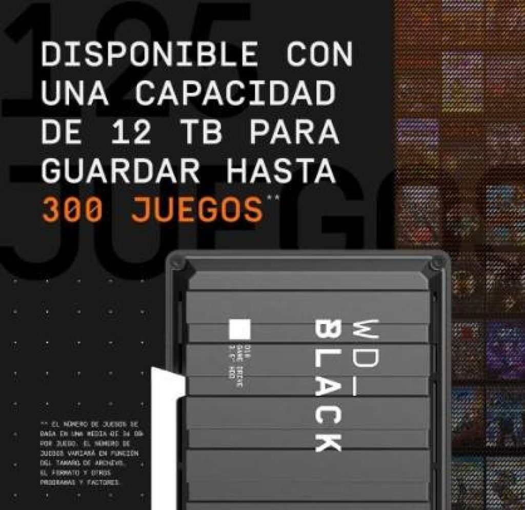 WD_BLACK 12TB D10 Game Drive para Xbox HDD externa USB 3.2 Gen 1 Type-A con un mes de Xbox Game Pass hasta 250 MB/s 7200 RPM