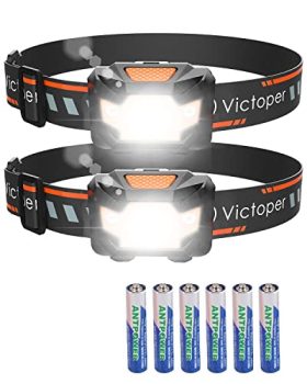 Linterna Frontal LED – 1100 Lúmens Linterna Frontal 2 Piezas con Cuatro Modos Ajustables con Tecnología Avanzada LED 6 Baterías AAA IPX5 a Prueba de agua Correr Pescar Acampar Senderismo