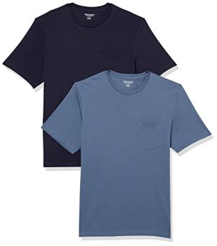 Amazon Essentials Camiseta de Manga Corta con Bolsillo, Cuello Redondo y Corte Recto Hombre, Pack de 2, Azul Marino/Azul Oscuro, XL