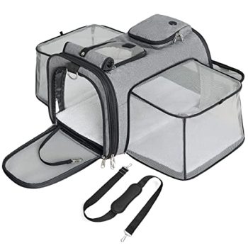 Lesure Transportin Viaje Gato Perro - 45.7x28x28 cm Transportadora para Gatos o Perros Pequeños, Bolsa de Transporte Transpirable con Extensión Plegable para Viajes en Avión o Coche, Gris