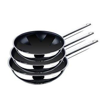 BERGNER Gourmet | Juego de Sartenes Antiadherentes de 20, 24 y 28cm con Protectores | Fabricadas en Acero Inoxidable | Mango Ergonómico | Menaje de Cocina | Resistentes y Para Todo Tipo de Cocinas