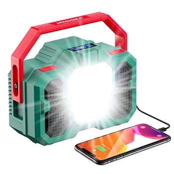 Radio Portátil, HYCHIKA Radio Multifuncional Al Aire Libre con 8000mAh Power Bank/Foco LED 15W / Altavoz Bluetooth 5.0 / Auto FM, Radio de Emergencia para Fiesta, Camping, Pesca, Fácil de Transporte