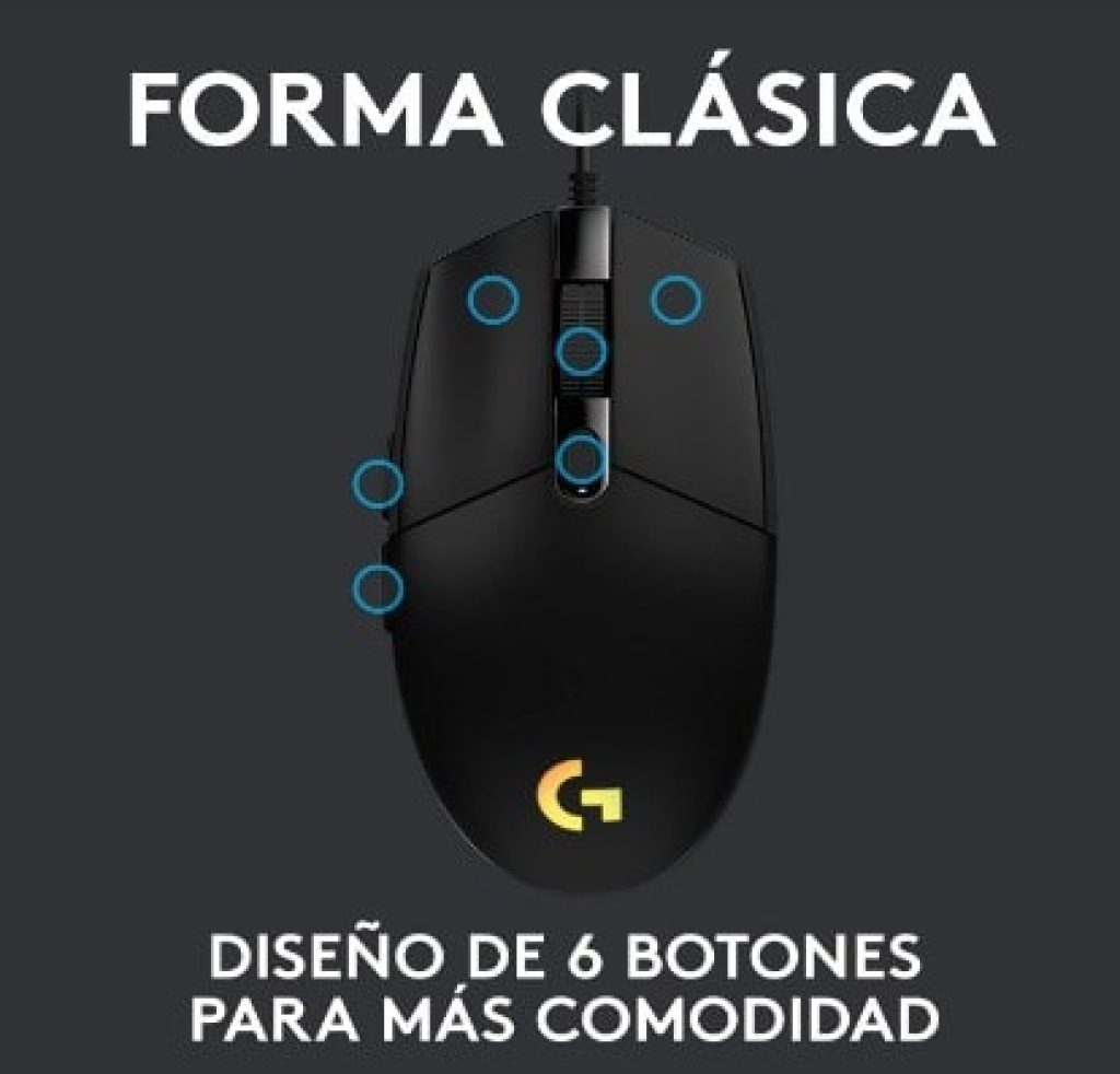 Logitech G203 LIGHTSYNC - Ratón USB Gaming, 6 Botones Programables, Captor 8K para Gaming, Ultra-ligero