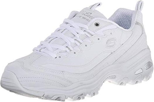 Skechers D'LITES FRESH START, Sneaker Mujer, White Leather/Mesh/Silver Trim, 40 EU
