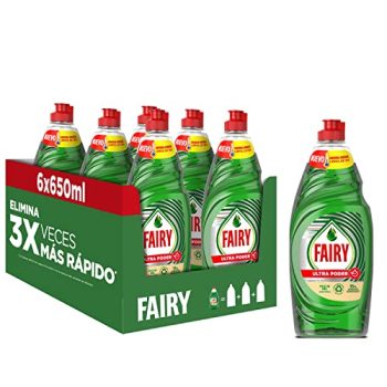 Fairy Ultra Poder Original Líquido Lavavajillas 6x650ML Fórmula Efectiva Que Deja Los Platos Relucientes, Impresionante Poder Antigrasa