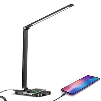 KEPEAK Lámpara de escritorio LED de brillo ajustable, lámpara de mesa de control táctil LED, 5 niveles de brillo, con ahorro de energía(Negro)