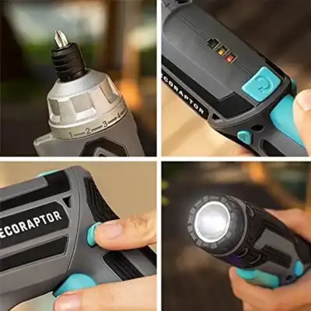 CecoRaptor Work 360 Advance Destornillador Eléctrico Batería 4V, Recargable USB, con lampara