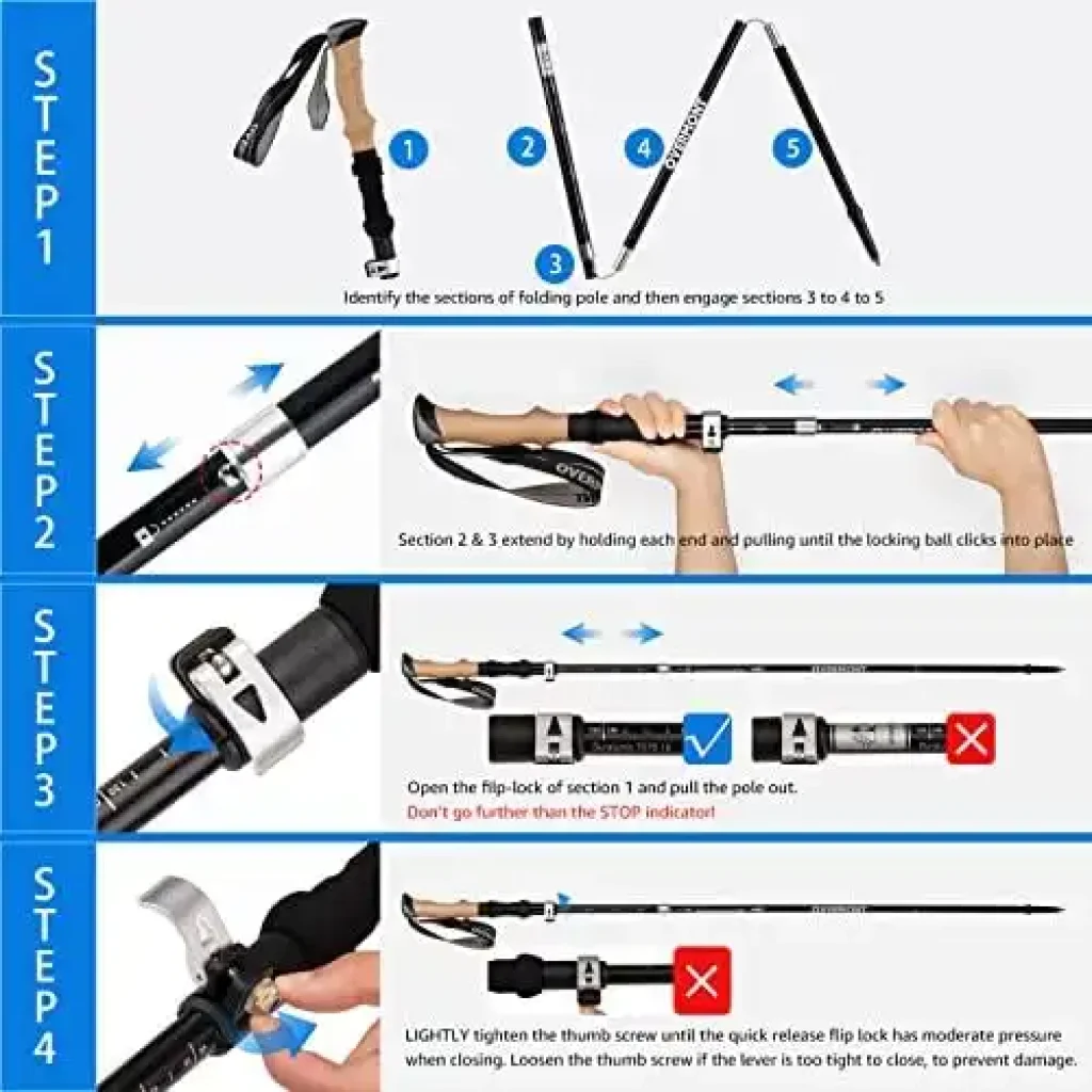Overmont Bastones Trekking Bastones Senderismo Plegables de Carbono Ultraligeros Ajustables
