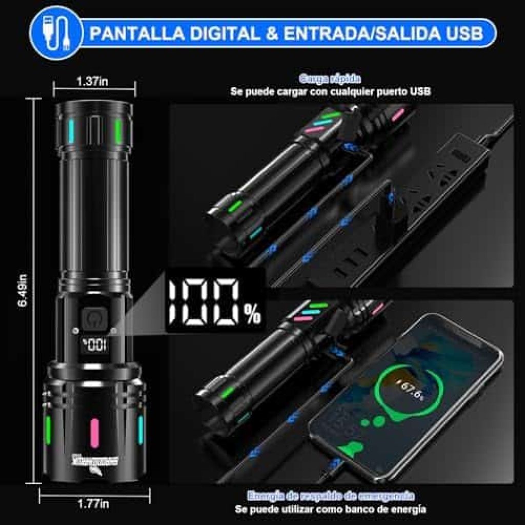 Shadowhawk Linternas LED Alta Potencia, 30000 Lúmenes, Linterna LED Recargable XHM90.2 de largo alcance, perfecta para el camping en Oferta