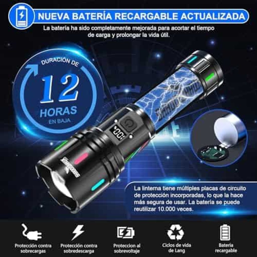 Shadowhawk Linternas LED Alta Potencia, 30000 Lúmenes, Linterna LED Recargable XHM90.2 de largo alcance, perfecta para el camping en Oferta