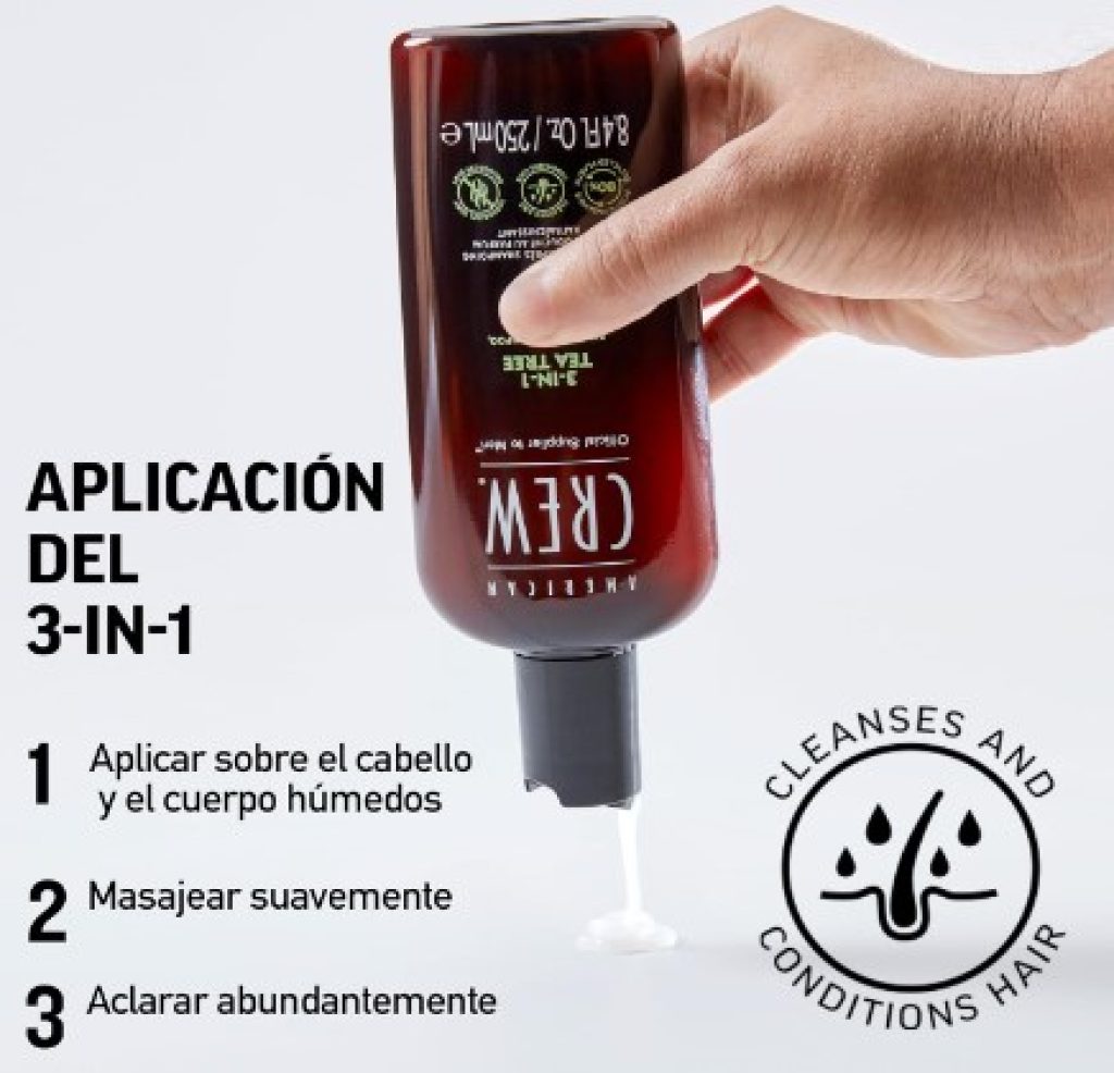 American Crew 3 en 1 Tea Tree Champú, Acondicionador Y Gel De Ducha (Árbol De Té) - 1 l