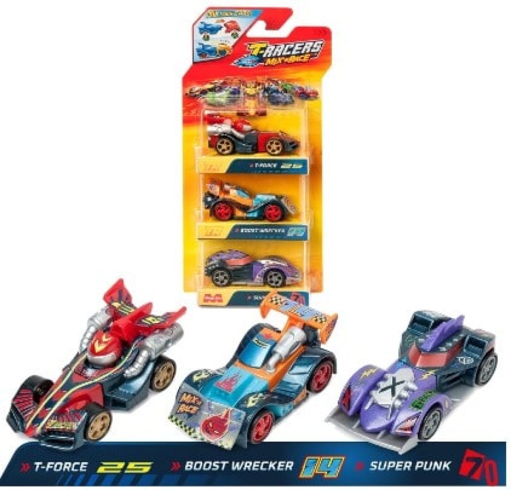 T-RACERS Mix ´N Race 3 Pack – Pack de 3 coches coleccionables. Coches desmontables por dos partes y con piezas intercambiables. Pack 4/4
