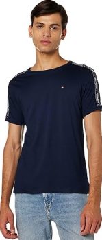 Tommy Hilfiger Logo Cinta Camiseta del Cuello del Tornillo, Verde Noche De Olivo
