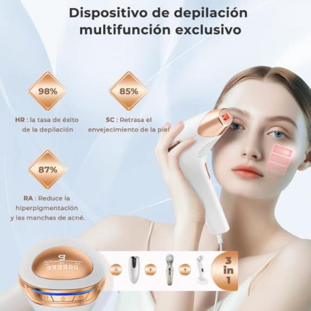 21J Depiladora de Luz Pulsada IPL, 3 en 1 depilación láser eficiente 9 niveles de energía 999.900 pulsos de luz depiladora laser casera para hombres, mujeres, cara, axilas, piernas y cuerpo