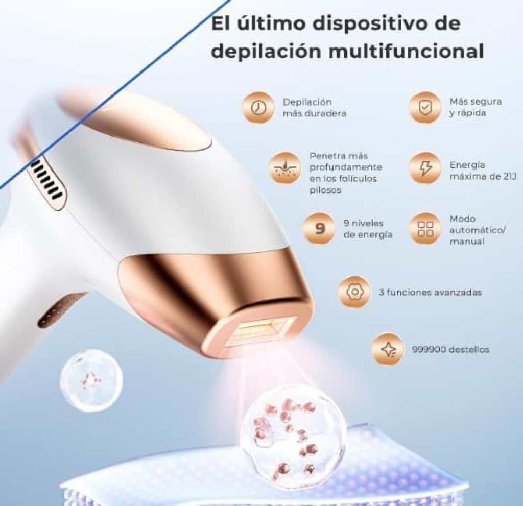 21J Depiladora de Luz Pulsada IPL, 3 en 1 depilación láser eficiente 9 niveles de energía 999.900 pulsos de luz depiladora laser casera para hombres, mujeres, cara, axilas, piernas y cuerpo