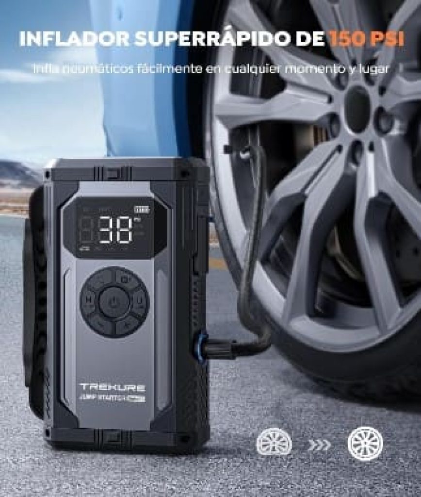 4-en-1 Arrancador de batería portátil de Coche, 4000A Arrancador de Coches con Compresor de Aire, Arrancador Coche con Inflador, 18W Carga Rápida y Pantalla LCD