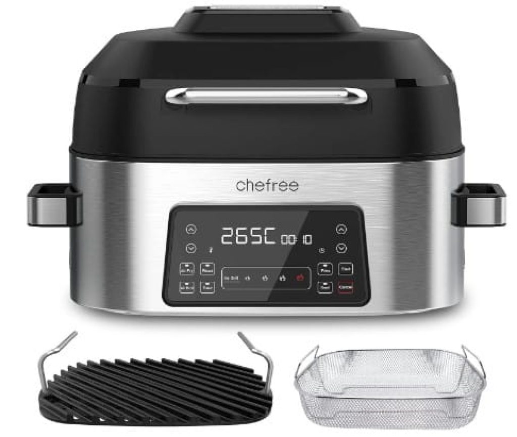 Air Fryer 6L - CHEFREE AFG01, Parrilla Eléctrica, 8 Programas, Pantalla Táctil, Apta para Lavavajillas