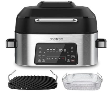 Air Fryer 6L - CHEFREE AFG01, Parrilla Eléctrica, 8 Programas, Pantalla Táctil, Apta para Lavavajillas