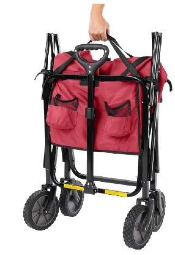 Amazon Basics - Carreta plegable para jardín, camping y aire libre con bolsa de cubierta, rojo