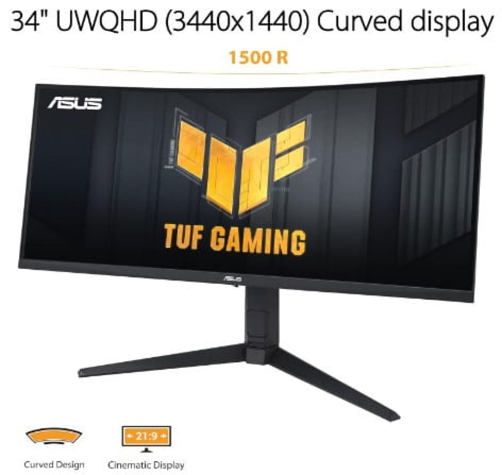 Asus TUF Gaming VG34VQEL1A - Monitor Gaming Curvo de 34 Pulgadas, UWQHD, 100 Hz, Freesync, 1ms MPRT