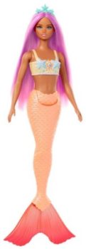 Barbie Muñeca Sirena con Cabello de fantasía Rosa y Diadema - HRR05
