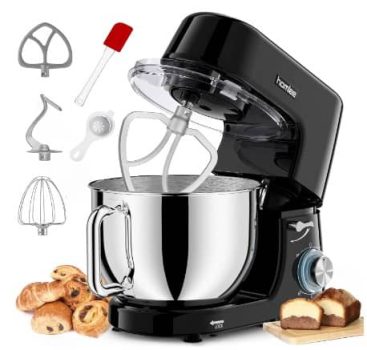 Batidora Amasadora Profesional Homlee, 1800W Amasadora de pan, 7.2L Robot de Cocina Batidora Multifunción, Bajo Ruido Amasadora de Pan Varillas y Protección para Salpicaduras 6 Velocidades