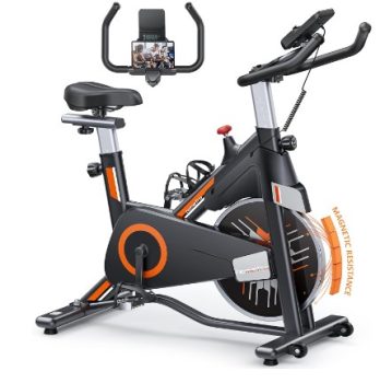 Bicicleta Estatica Magnética, Bici Estatica Para en Casa con Volante 15 KG, Pantalla LCD y Resistencia Ajustable, Soporte para Teléfono Móvil, A Portavasos, Máx. 150kg